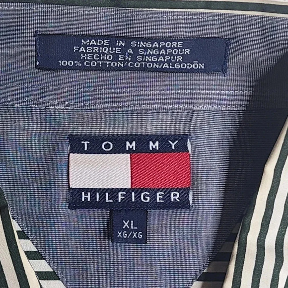 Tommy Hilfiger Vintage Green/White Striped Button Down Shirt Mens XL - Picture 5 of 9